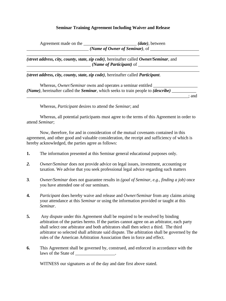 Training Agreement Contract  Form