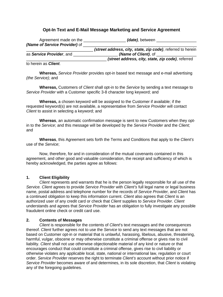 Text Message Agreement  Form