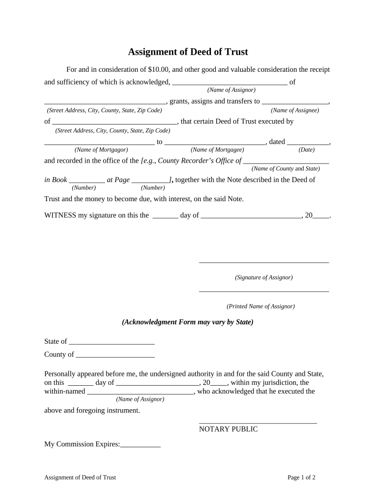 Assignment of Deed of Trust  Form