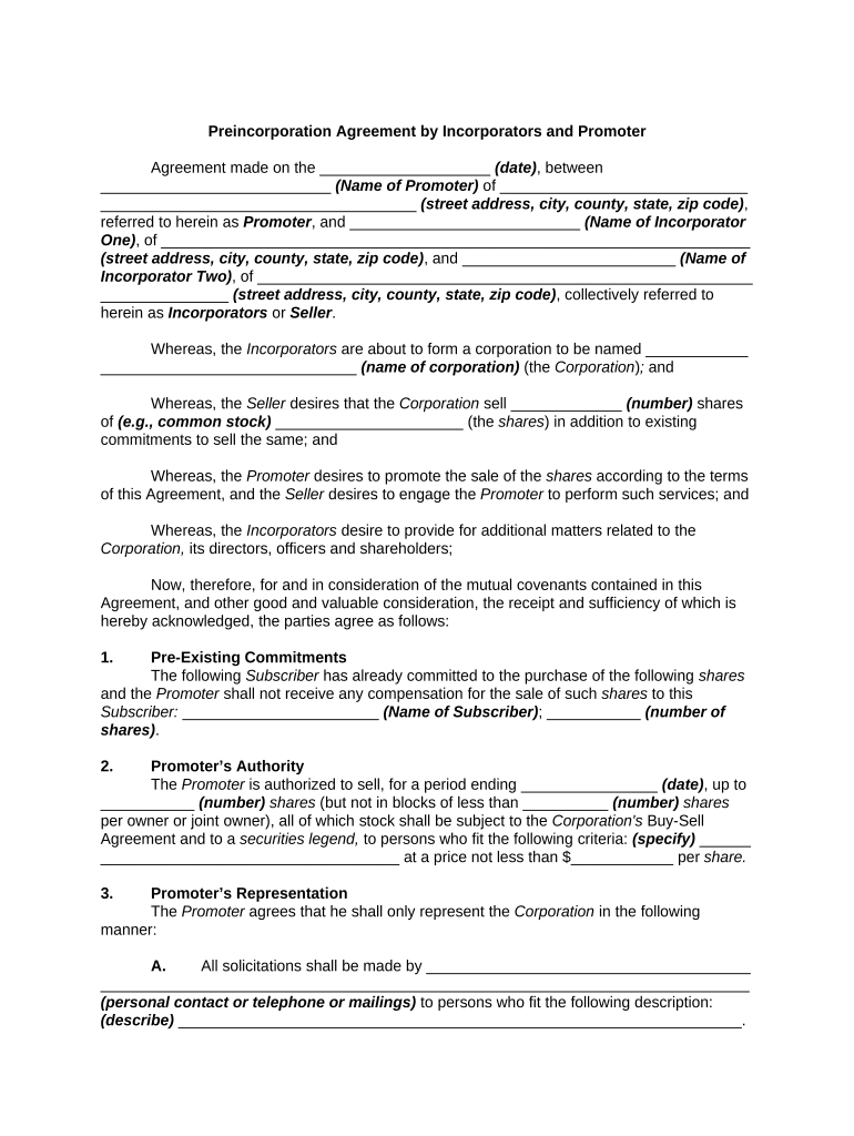 Preincorporation Contract  Form