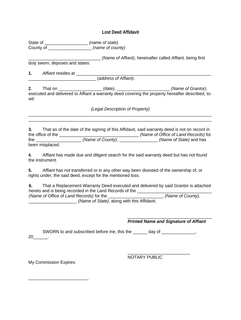 Deed Affidavit  Form