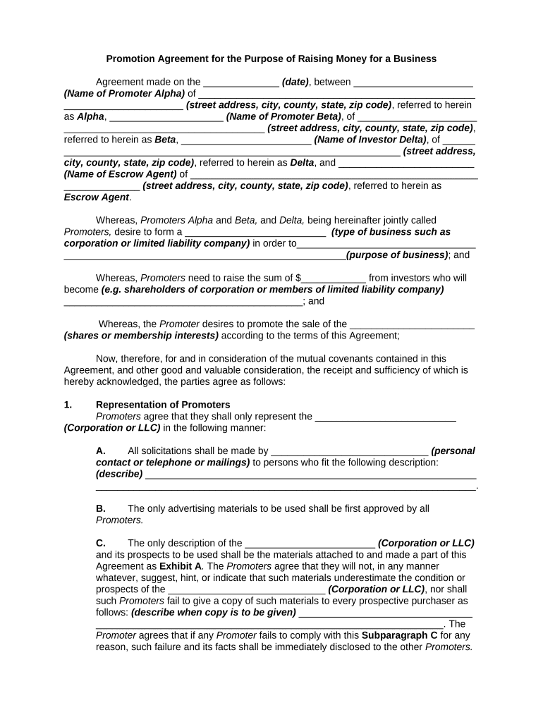 Promotion Agreement  Form