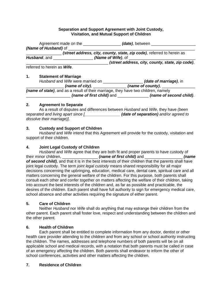 Separation Mutual Agreement  Form