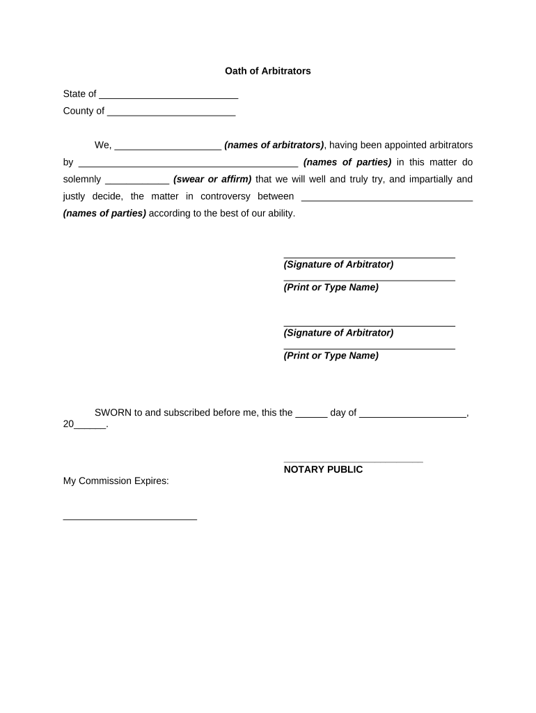 Oath of Arbitrators  Form