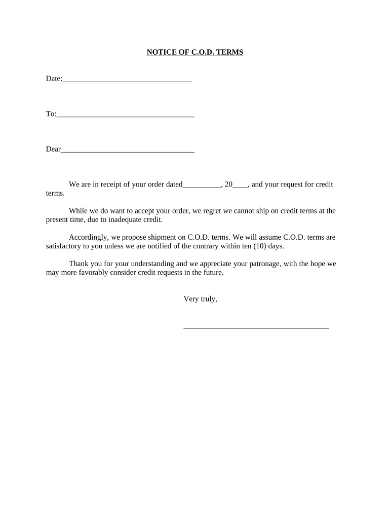 Notice of C O D Terms  Form