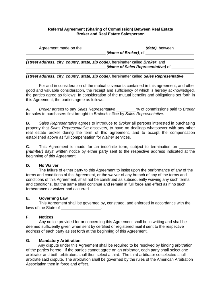 Referral Agreement Broker  Form