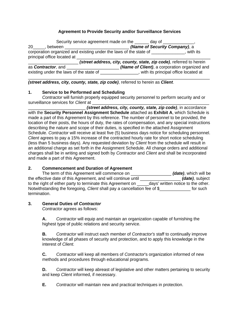 Agreement Provide Services  Form
