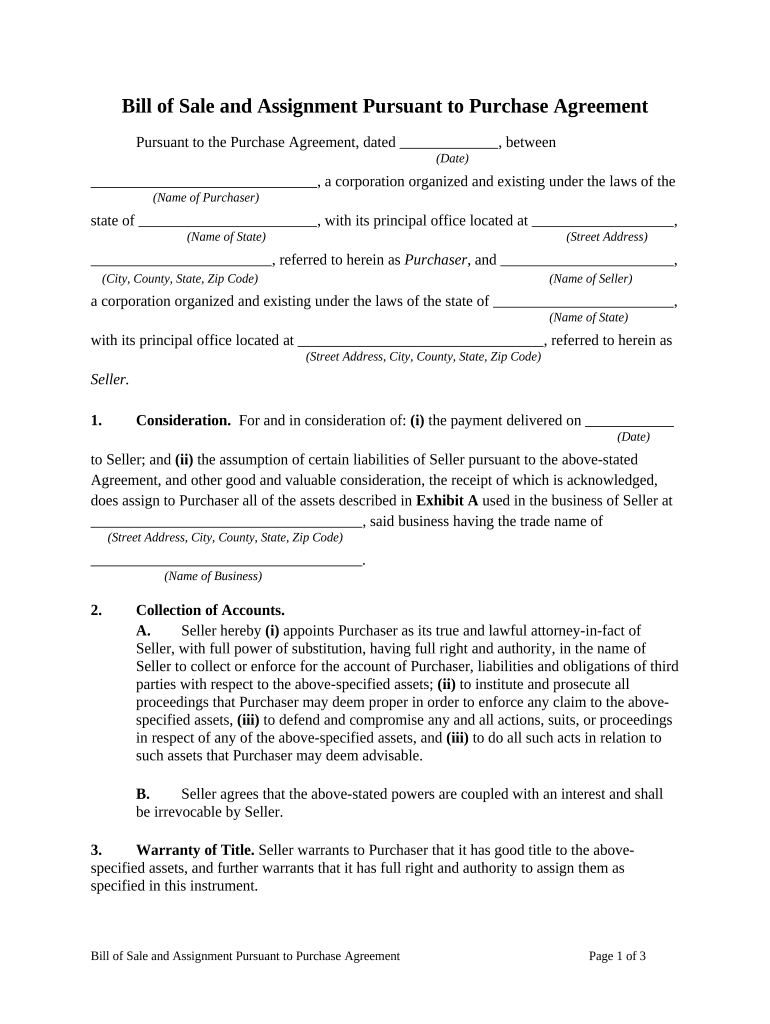 Bill Purchase Agreement  Form