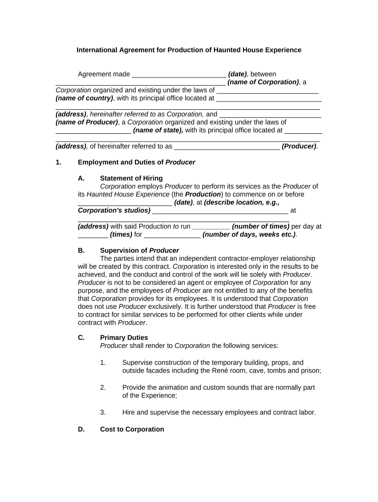 Agreement Production  Form