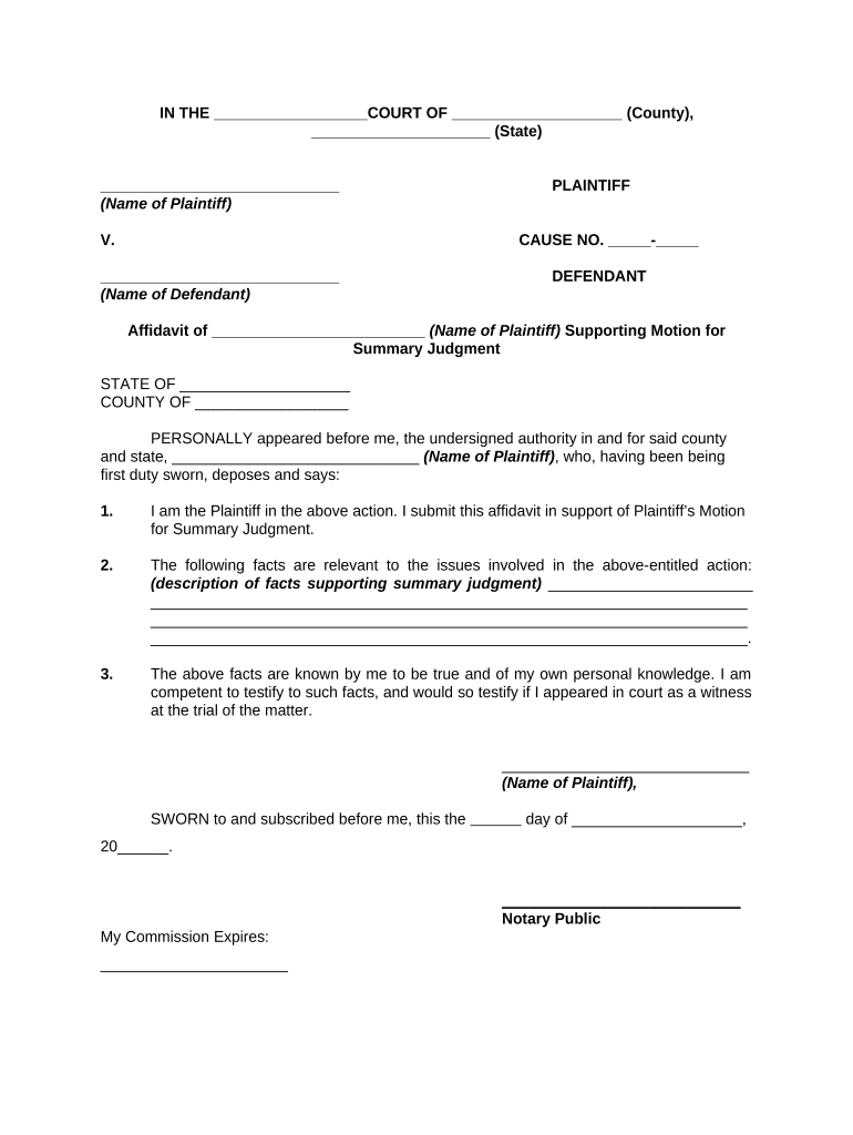 Plaintiff Summary  Form