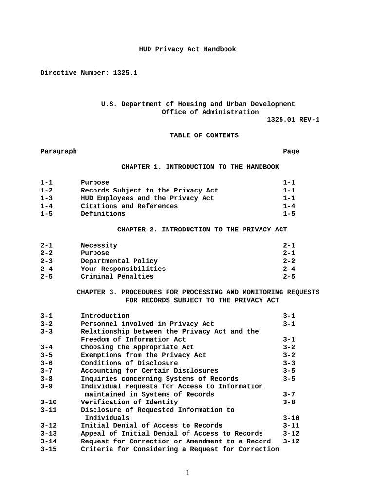 HUD Privacy Act Handbook with Explanation  Form