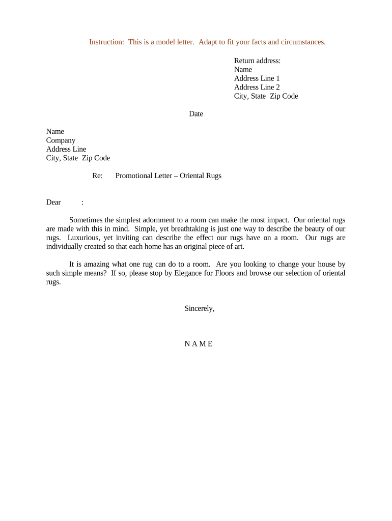 Sample Letter for Promotional Letter Oriental Rugs  Form