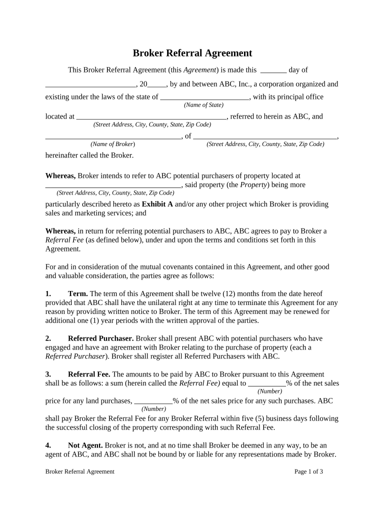Referral Agreement  Form