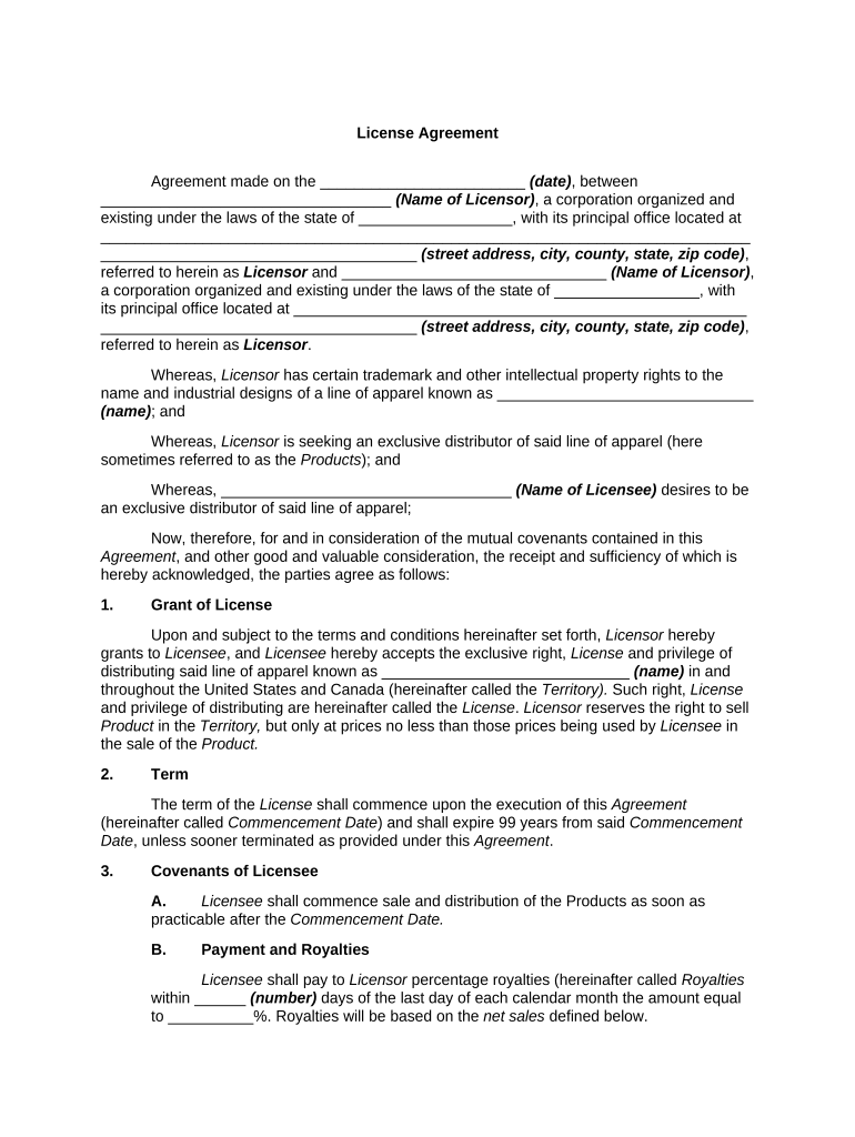 Licensor Product  Form