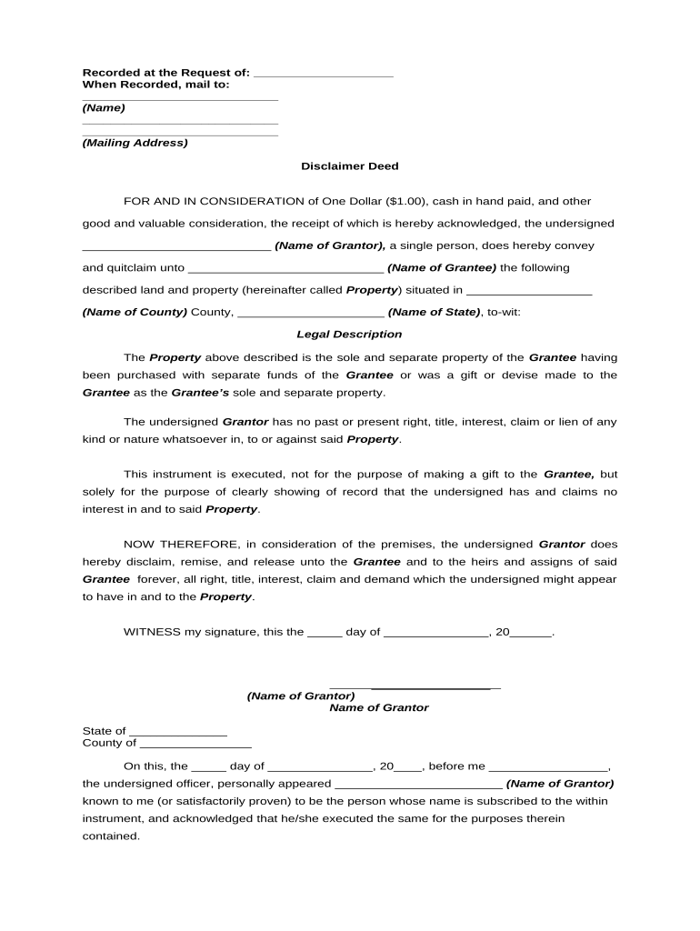 Disclaimer Deed Form