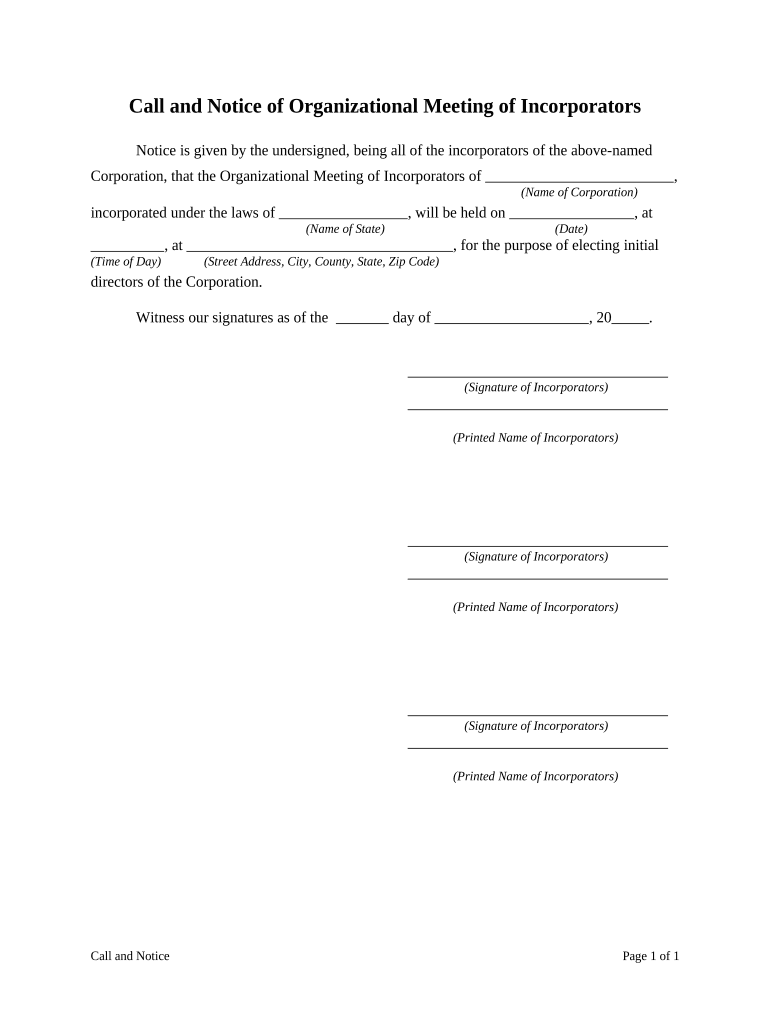 Call Notice Meeting  Form