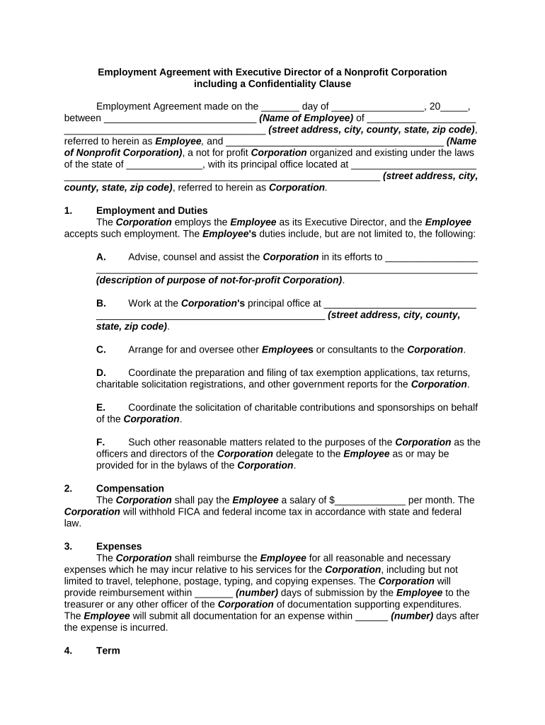 Executive Director Nonprofit Sample  Form