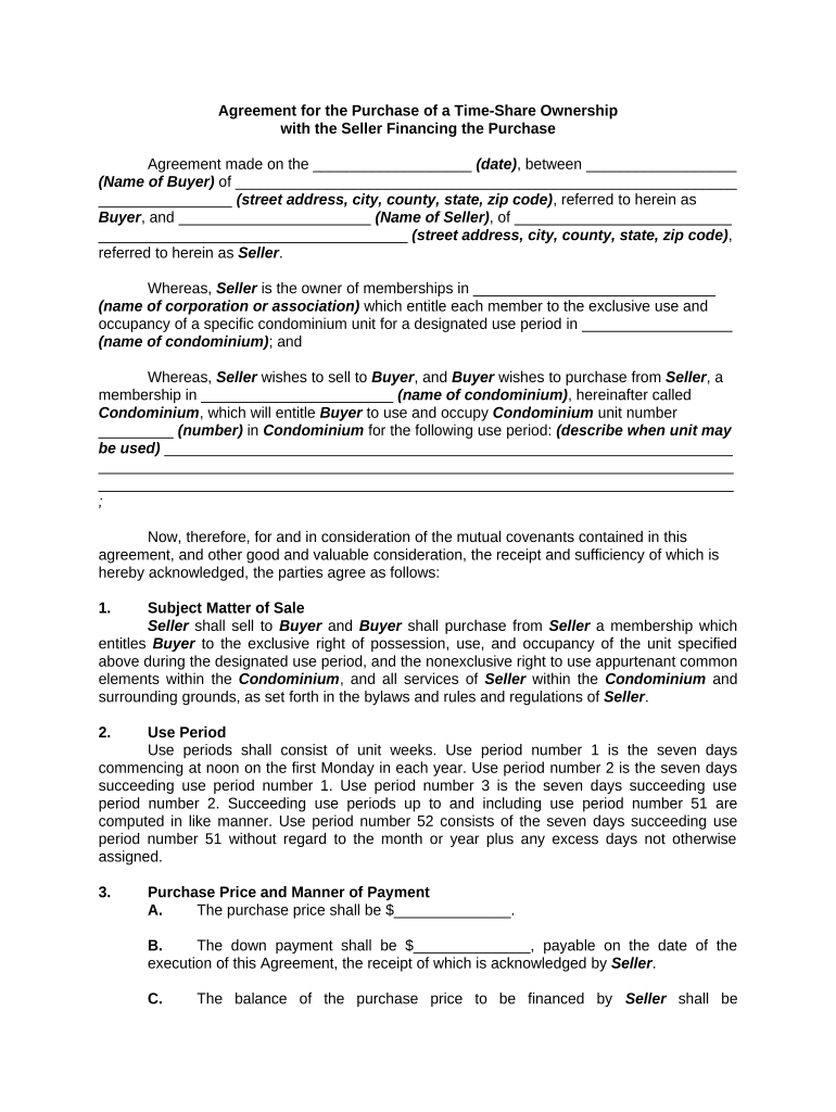 Agreement Time Share  Form