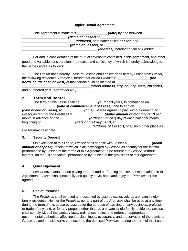 Duplex Lease Agreement  Form