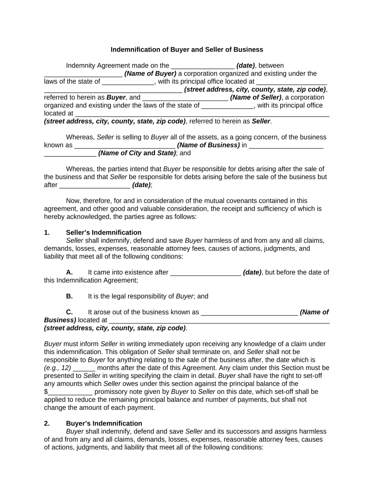 Indemnification Buyer  Form