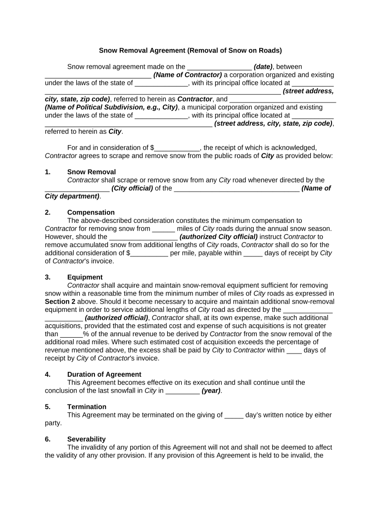 Snow Removal Agreement  Form