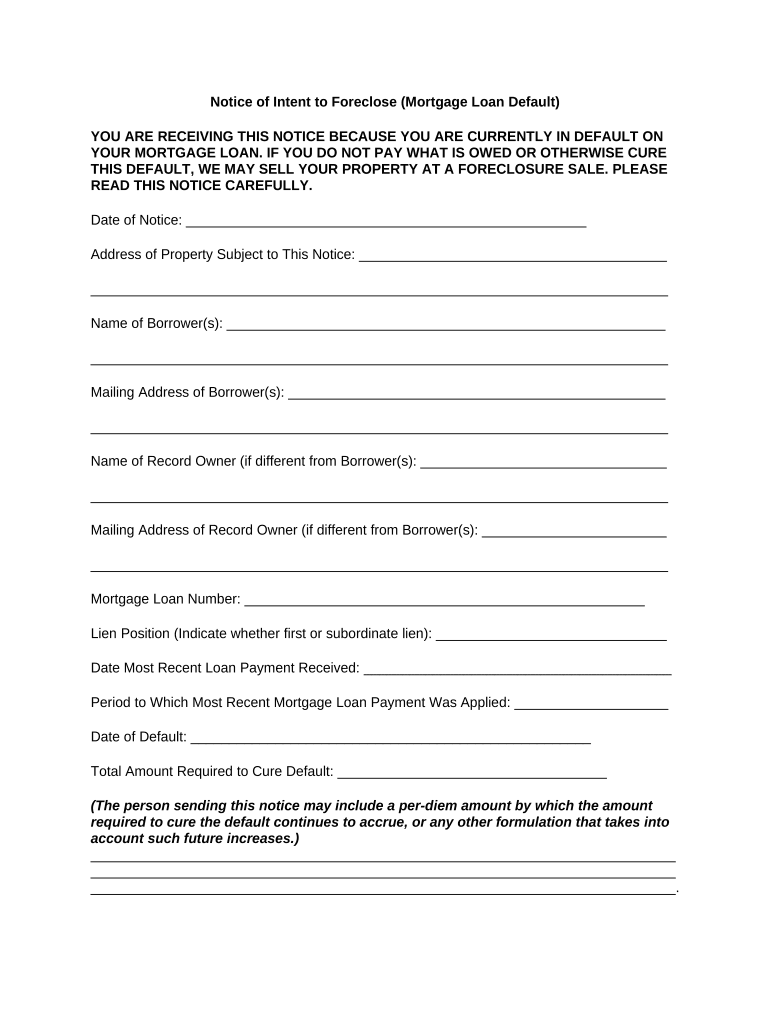 Notice of Default Letter Mortgage  Form