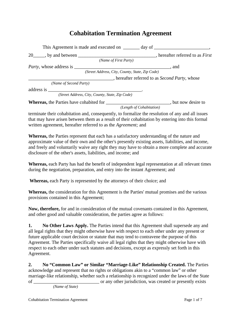 Cohabitation Termination Agreement  Form