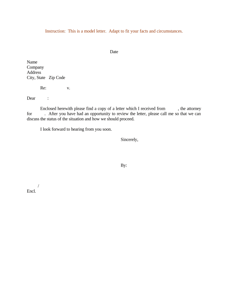 Sample Letter Regarding Correspondence for Review by Client  Form