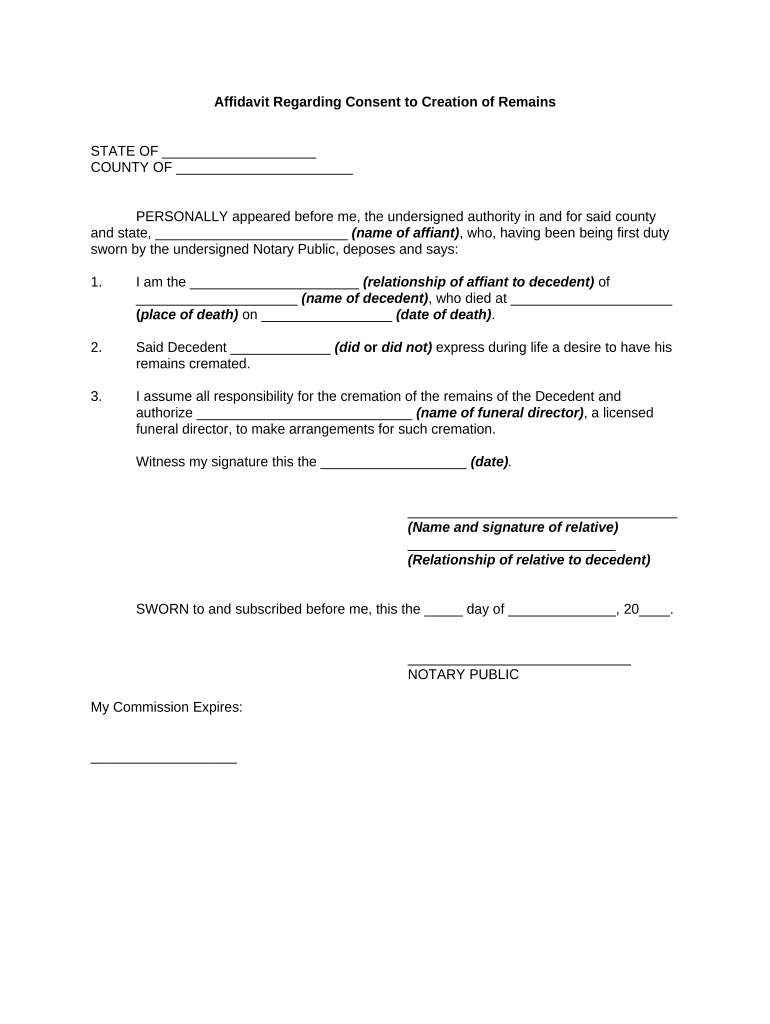 Authorization Letter for Cremation  Form