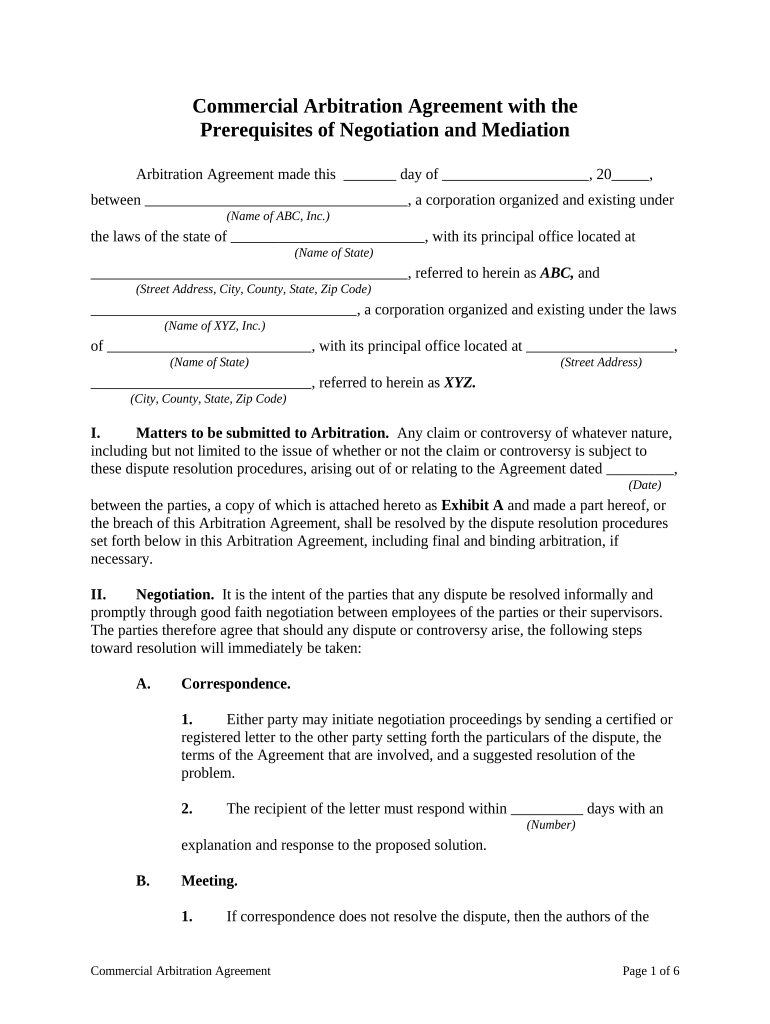 Arbitration Agreement Sample  Form