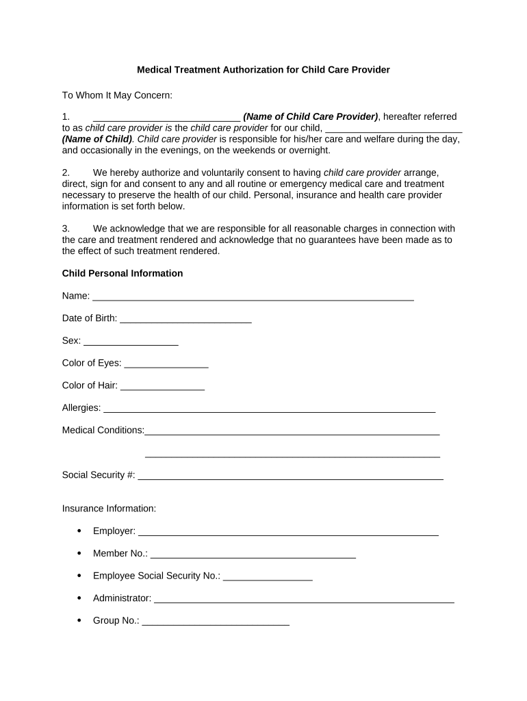 Medical Treatment Authorization  Form