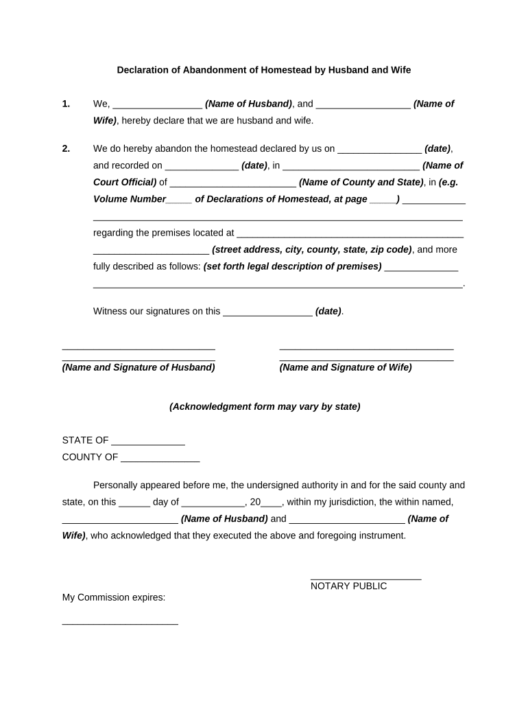 Declaration Homestead Form