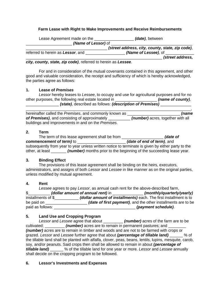 Farm Lease Rental Agreement  Form