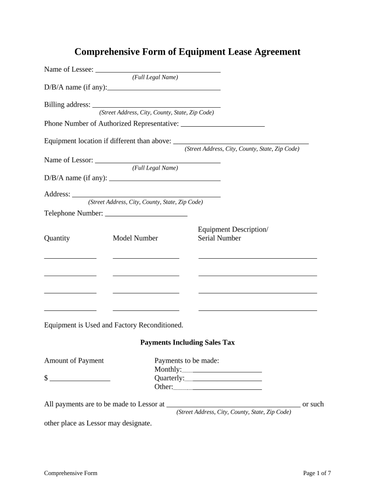 Equipment Lease Agreement  Form