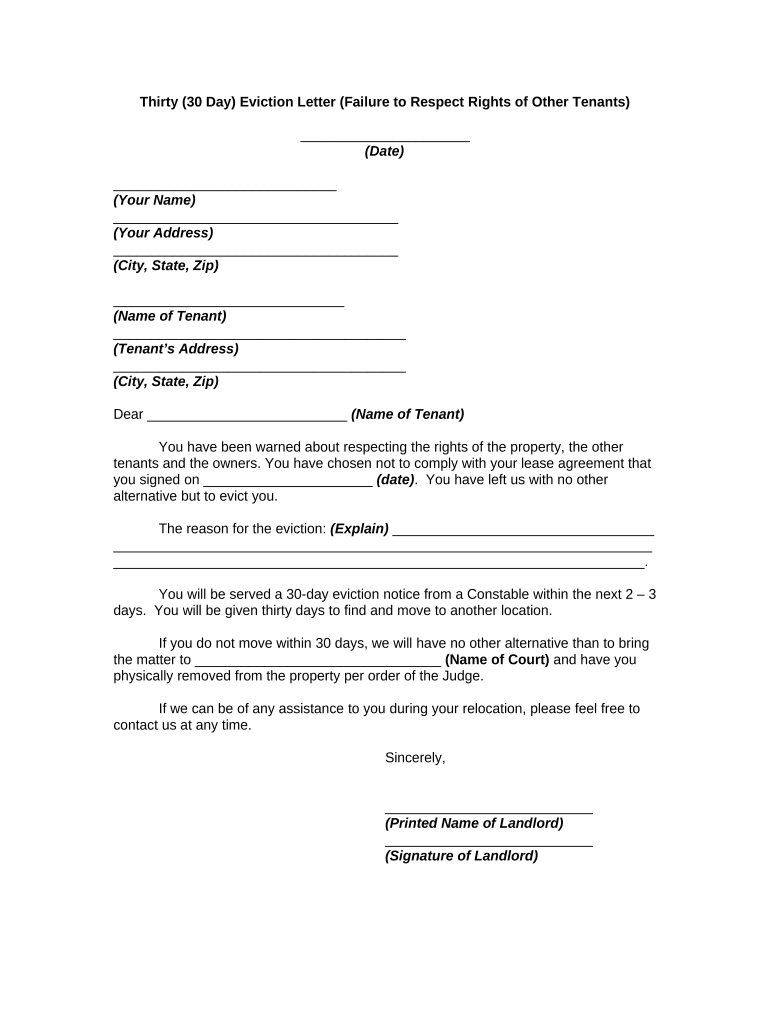 30 Day Vacate Letter  Form