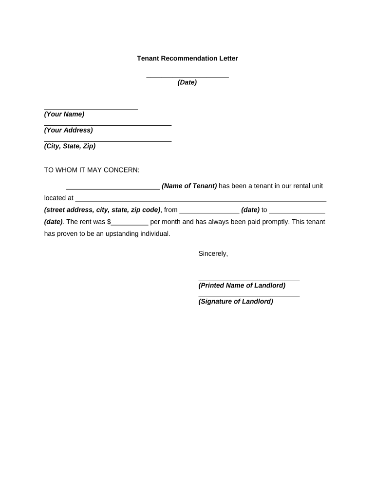 Sample Tenant Recommendation Letter  Form