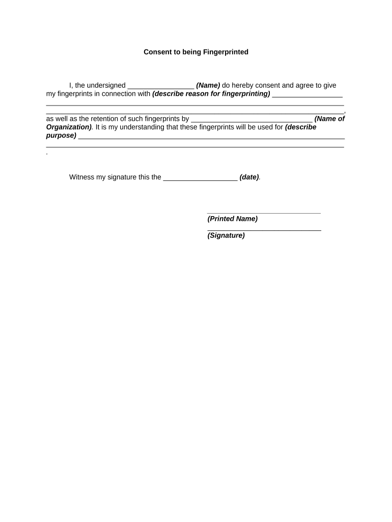 Consent to Being Fingerprinted  Form