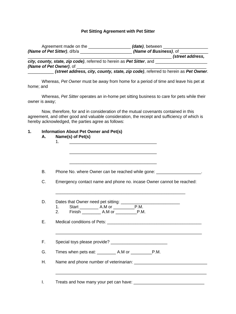 Sitting Agreement Contract  Form