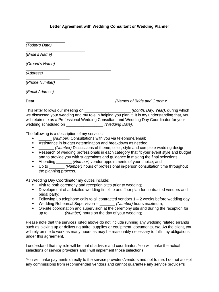 Agreement Wedding Planner  Form