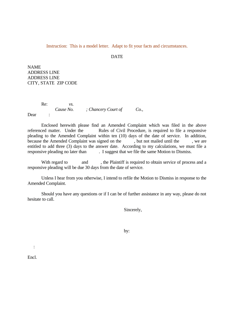 Sample Letter to Include Amended Complaint  Form