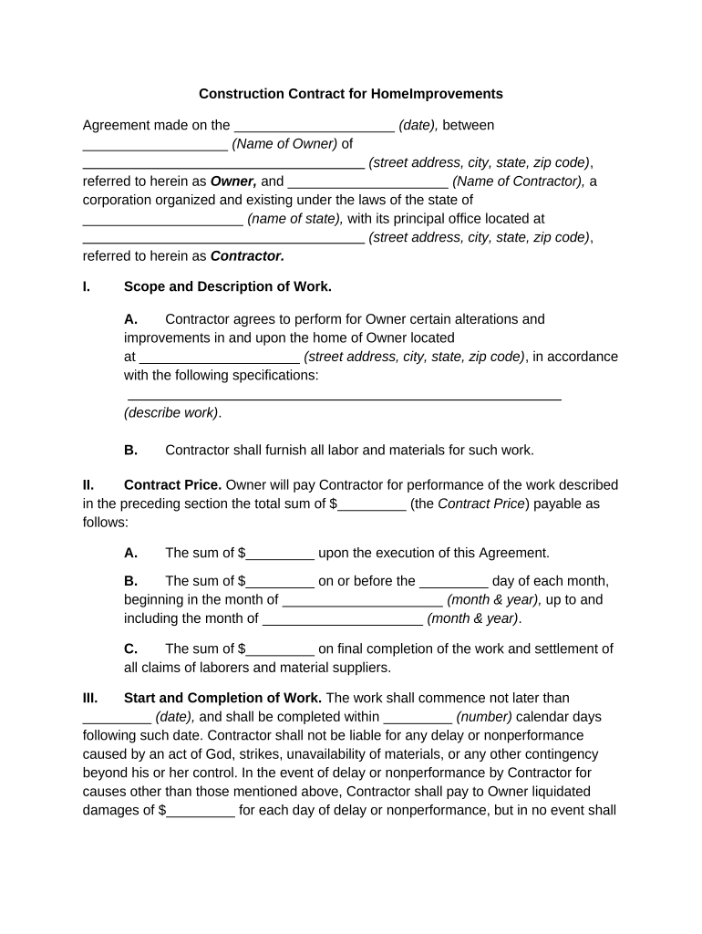 Construction Contract Home Sample  Form