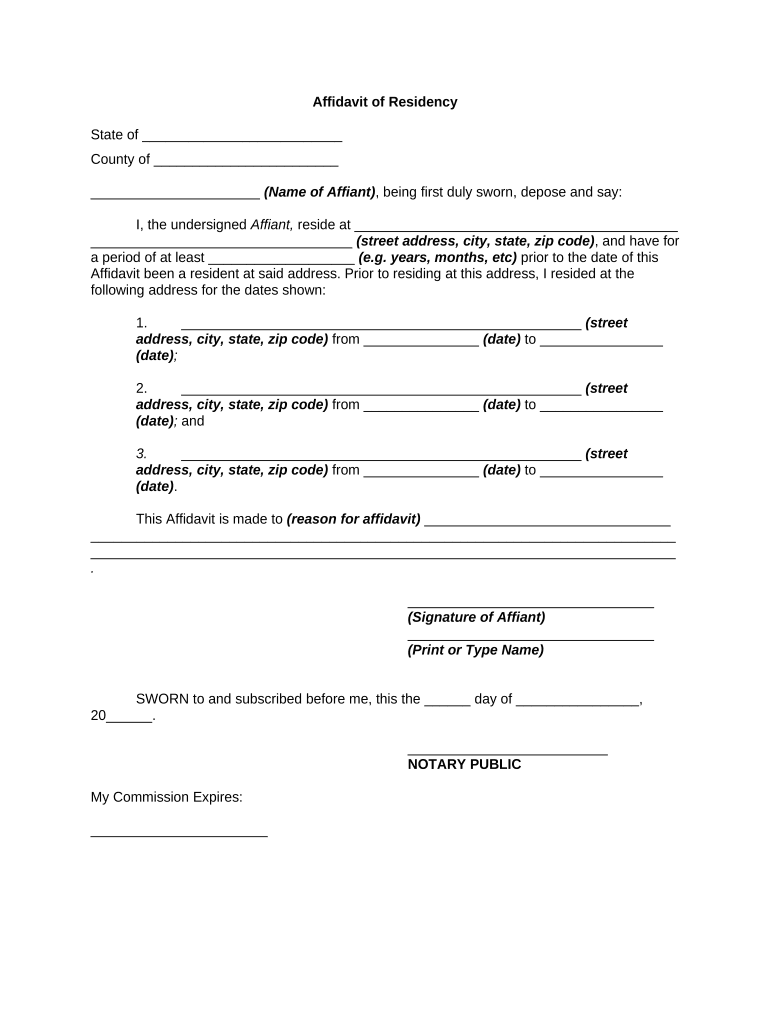 Affidavit Residency Form