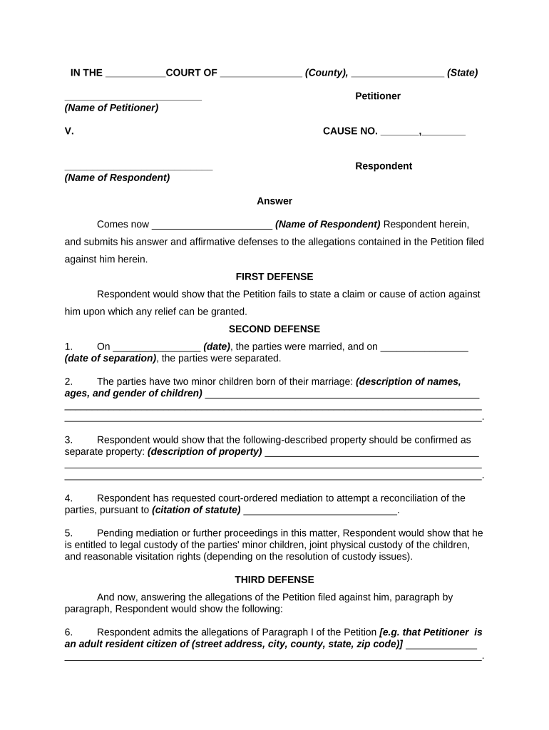 Answer Complaint  Form