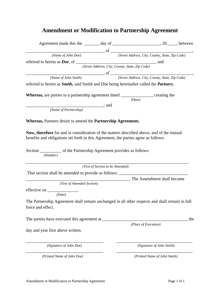 Amendment Partnership  Form