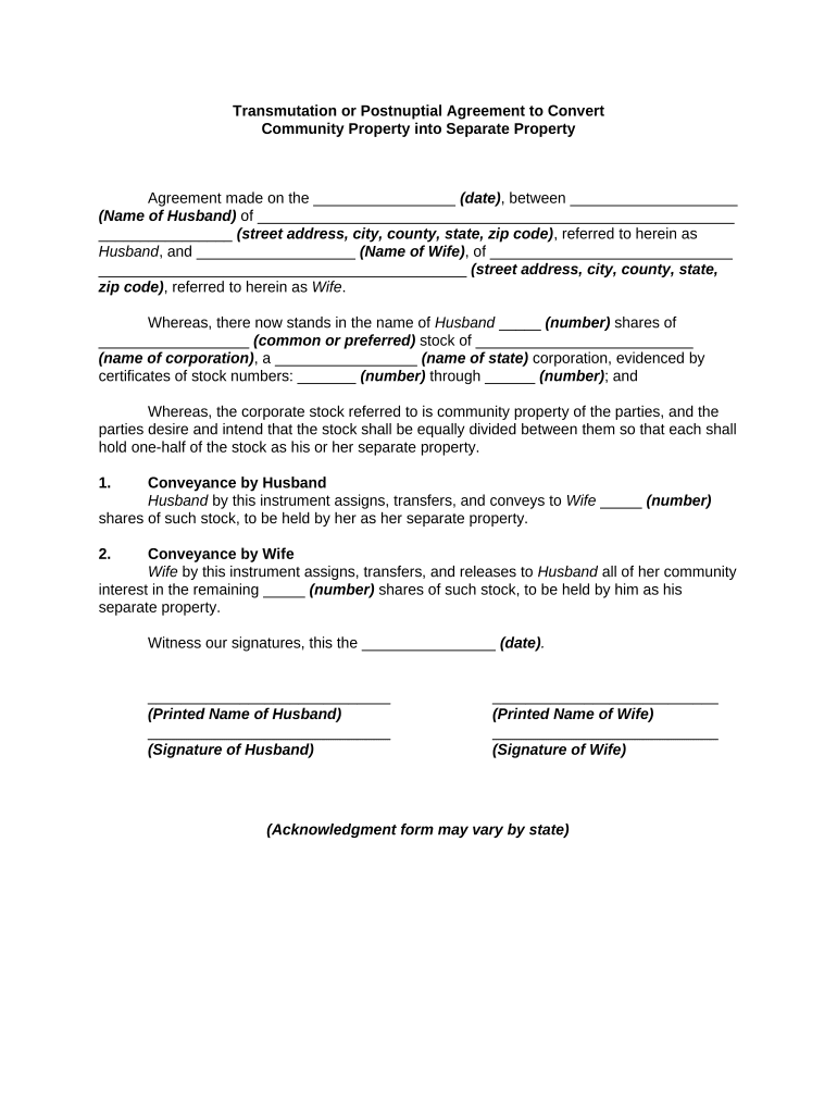 Postnuptial Property  Form