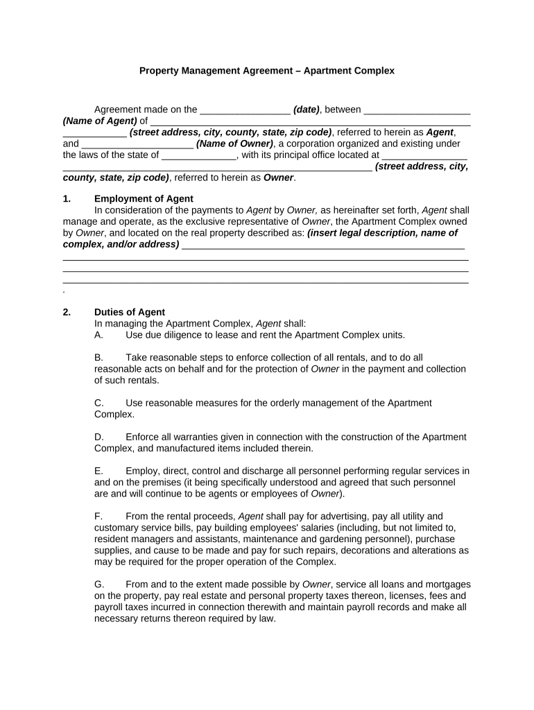 Property Management Agreement  Form