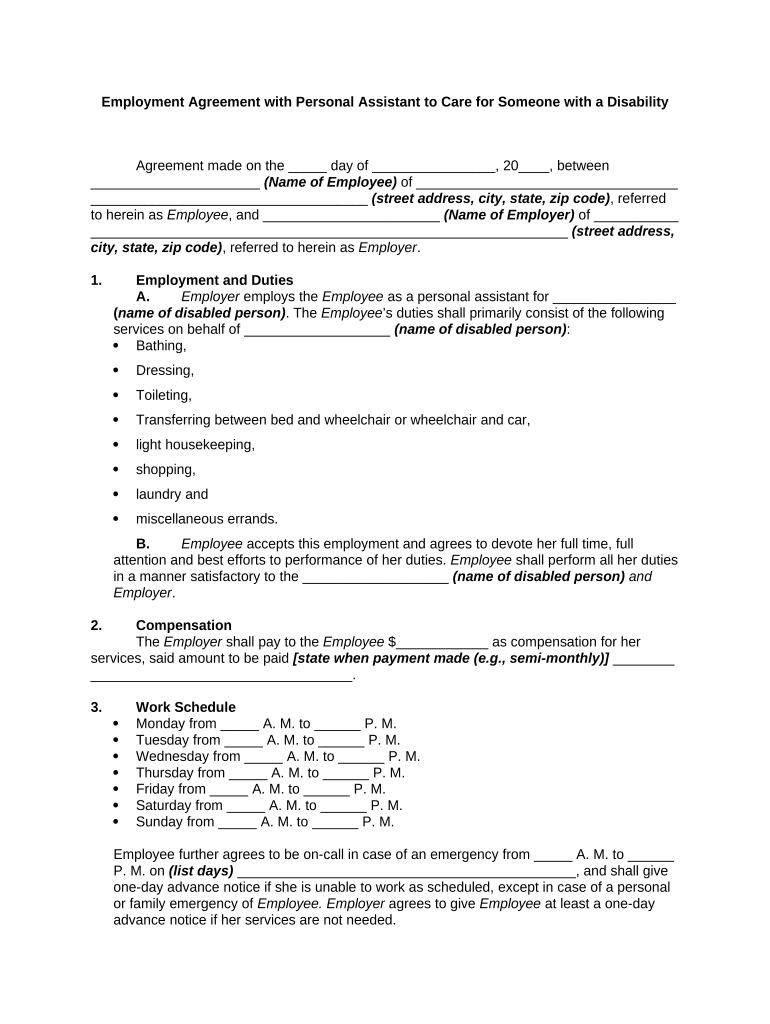 Agreement Personal Assistant  Form