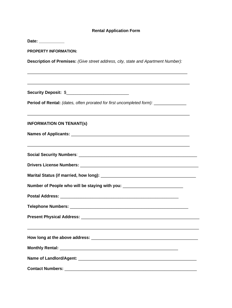 Blank Printable Rental Application  Form