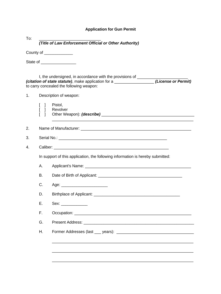 Application for Gun Permit  Form