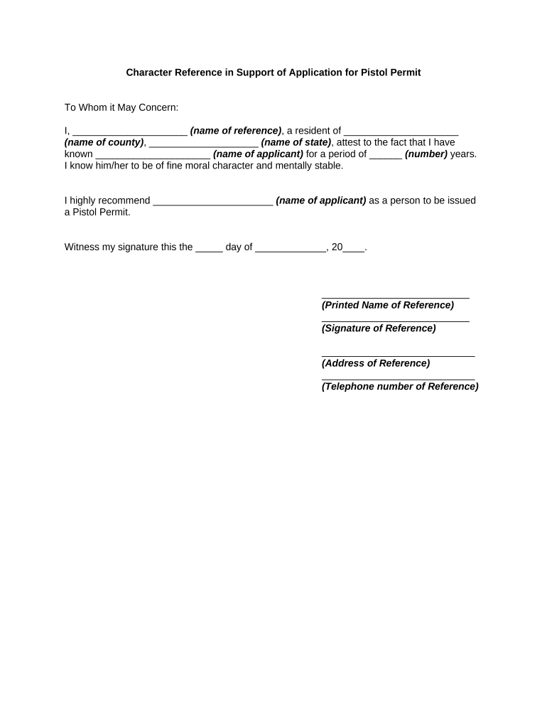 Character Reference Permit  Form